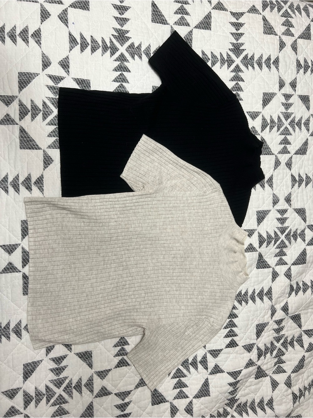 a new day Ribbed Short-Sleeve Mock Neck Sweater Top - Black & Cream